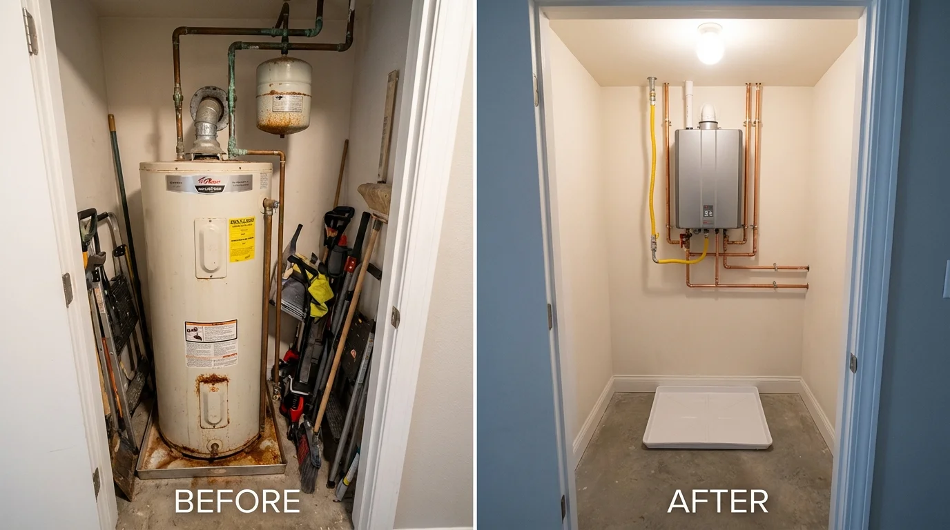 Tank water heater versus wall-mounted tankless unit comparison for Marcus Hook, PA homeowners