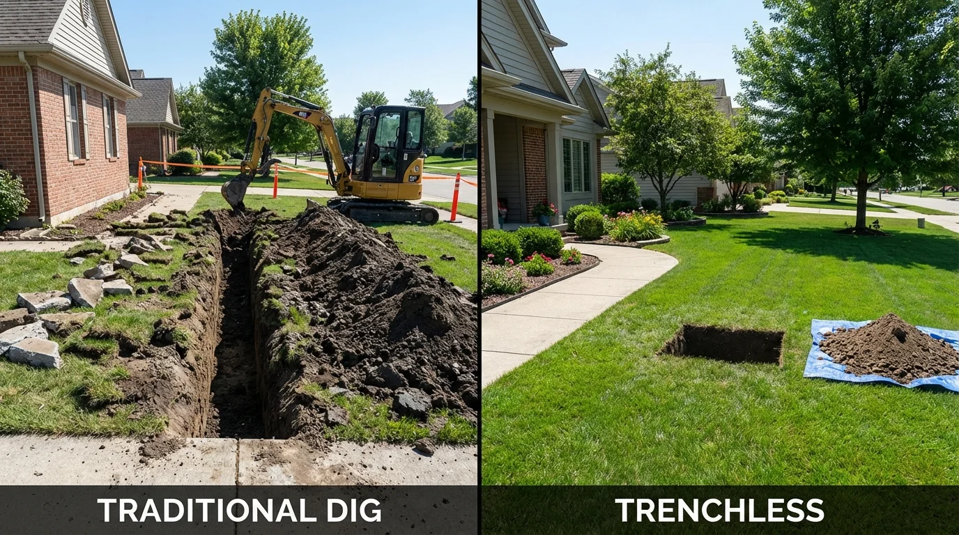 Trenchless sewer repair with minimal yard damage versus traditional excavation in Marcus Hook, PA